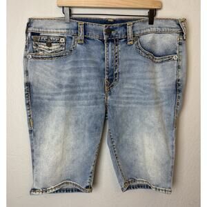 True Religion Rocco Relaxed Shorts 40 Mens Blue Denim Jorts Flap Pocket